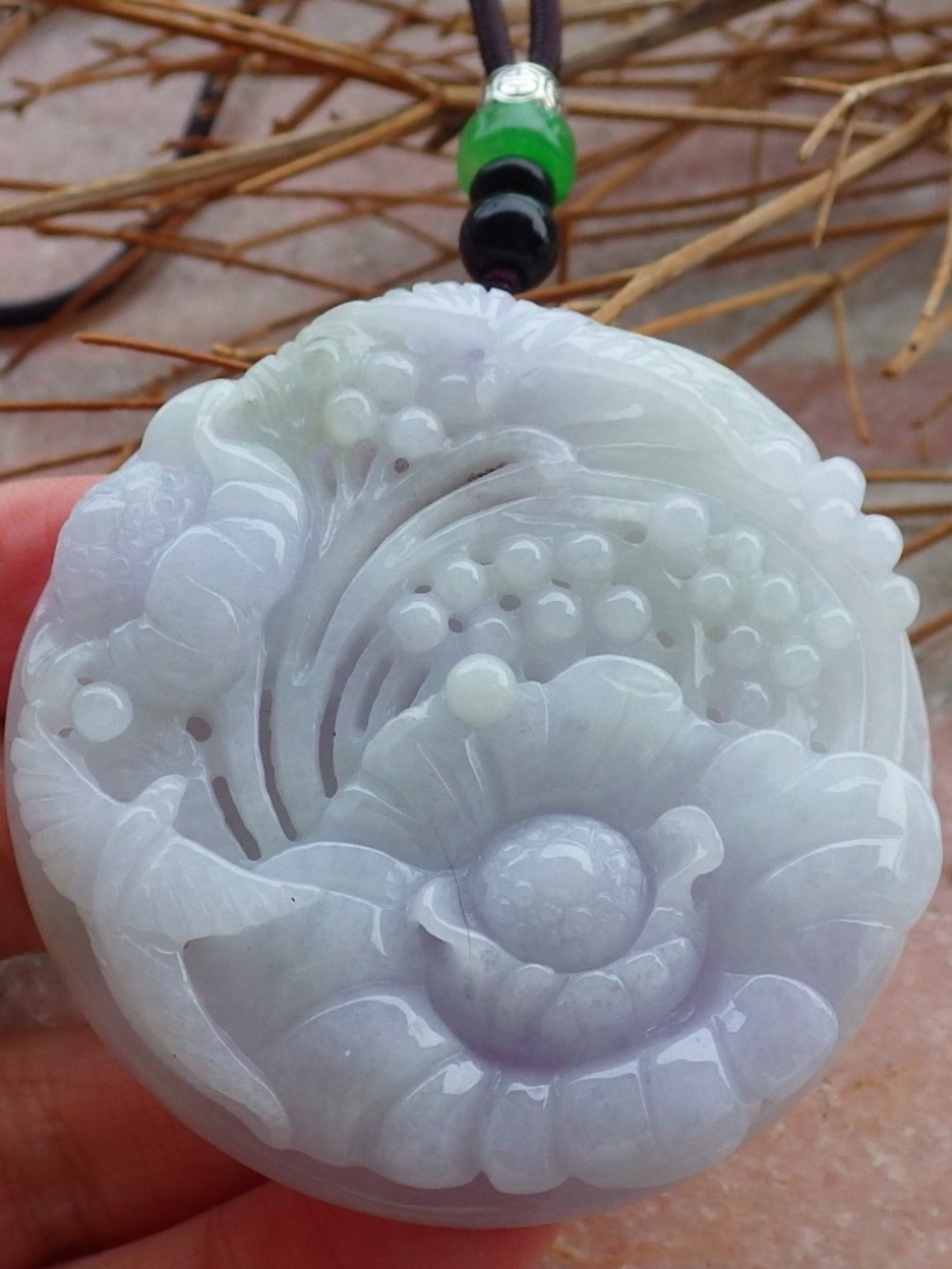 Certified Natural Burma A Jade jadeite Phoenix Bird Flower Pendant Necklace